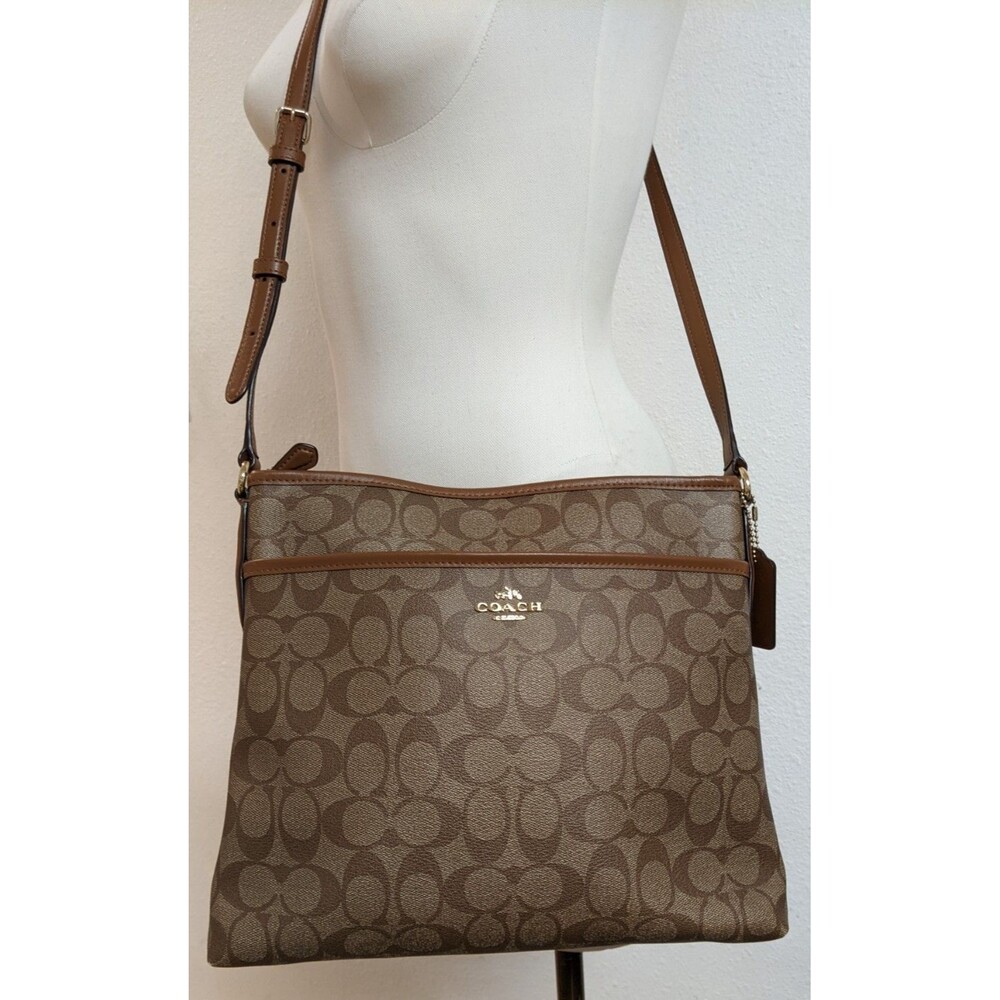 COACH #F58297 Signature File Crossbody Zip Top Handbag Khaki/Saddle WORN ONCE!!! - Picture 3 of 16